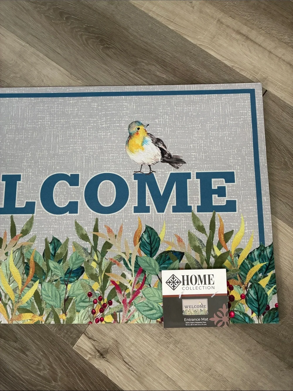 NWT- Welcome Entrance Door Mat with Botanical Bird 16x28